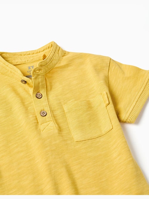 T-shirt en coton avec col mao et poche - Kiabi