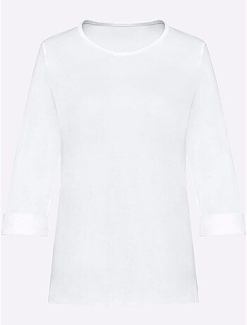 T-shirt en coton avec col rond et manches 3/4 à revers - Taille standard - Moda Vilona