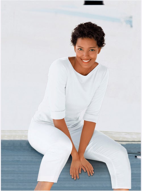 T-shirt en coton avec col rond et manches 3/4 à revers - Taille standard - Moda Vilona - Kiabi