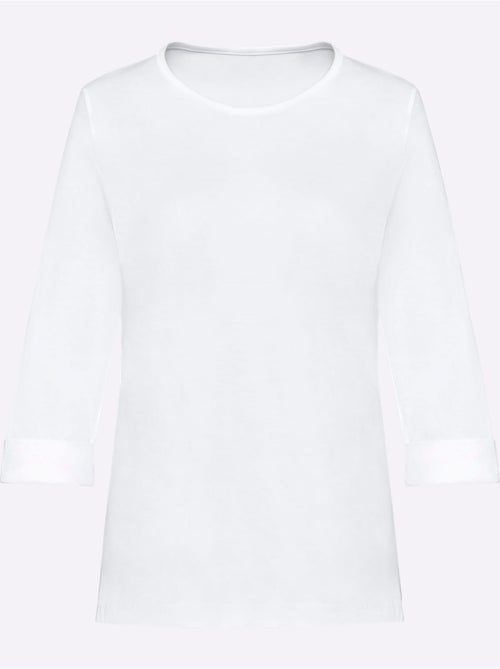 T-shirt en coton avec col rond et manches 3/4 à revers - Taille standard - Moda Vilona - Kiabi