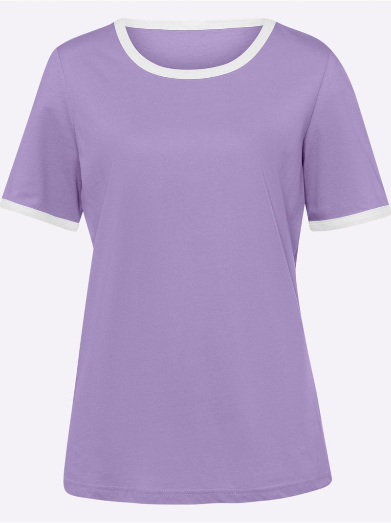 T-shirt en coton avec col rond et manches courtes - Taille standard - Moda Vilona Bleu lavande - Kiabi