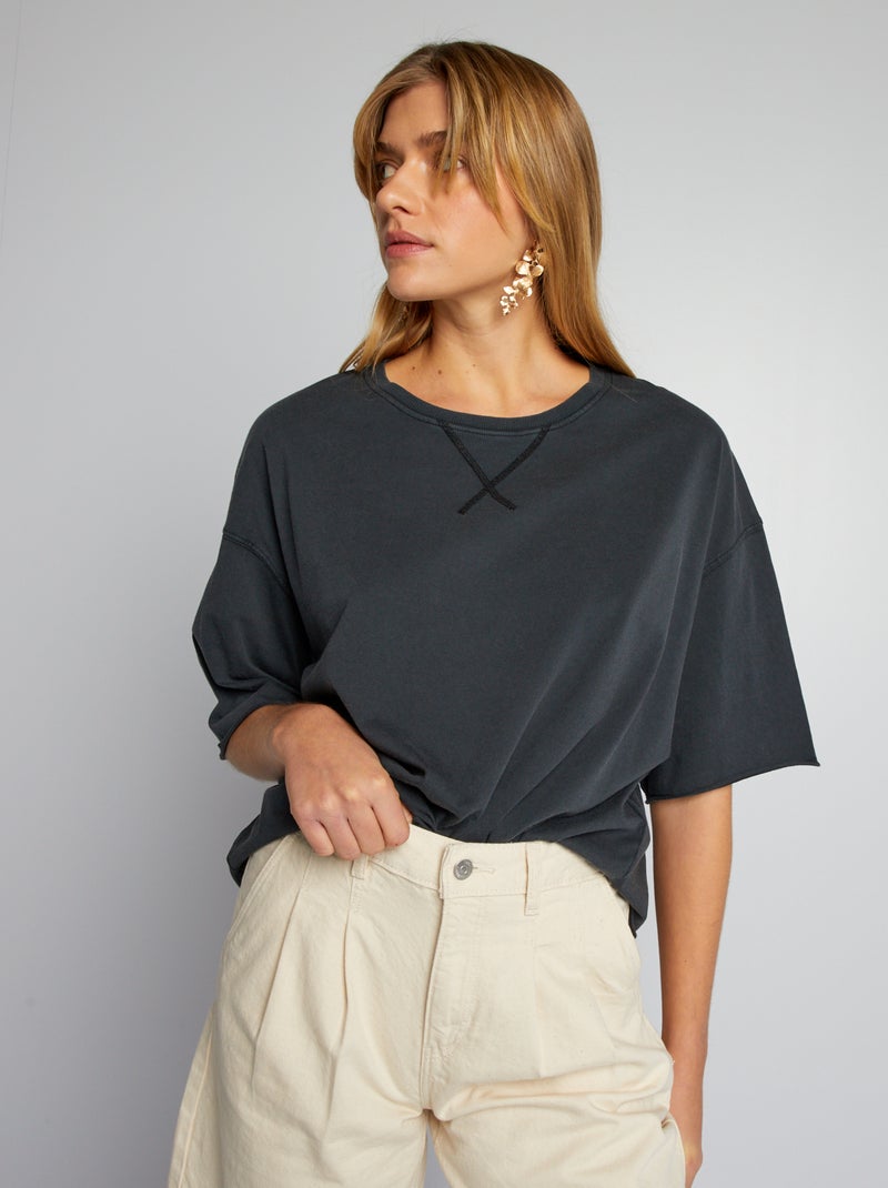 T-shirt en coton avec emmanchures descendues noir - Kiabi
