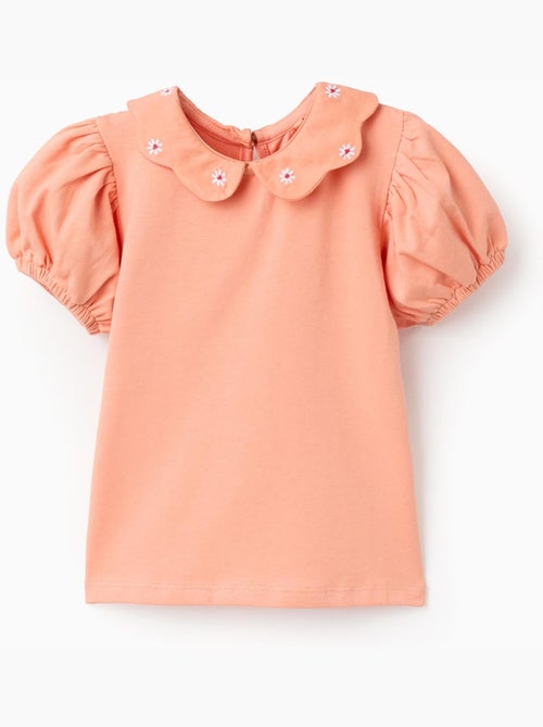 T-shirt en coton avec fleurs brodées - Kiabi