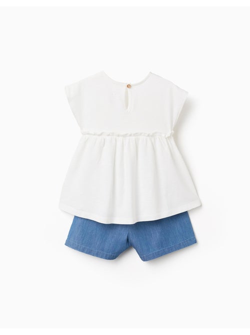 T-shirt en coton avec fleurs + short en jean - Kiabi