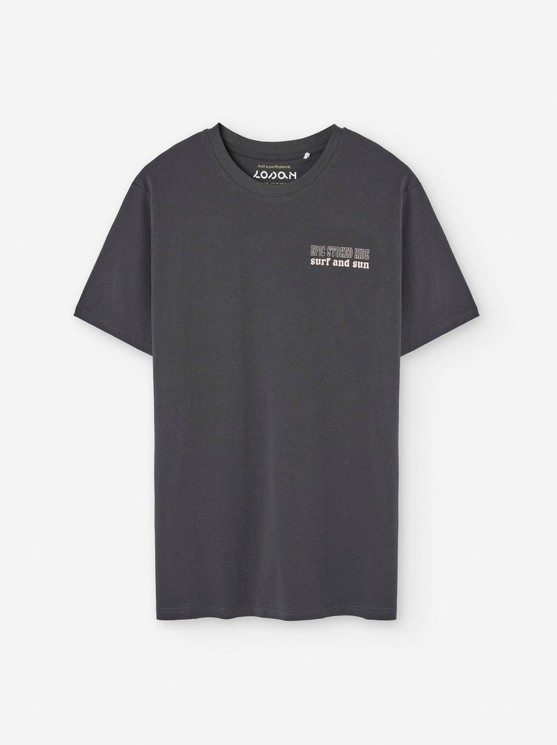 T-shirt en Coton avec Impression sur la Poitrine Gris foncé - Kiabi