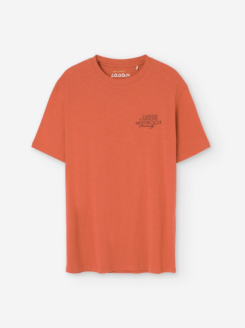 T-shirt en Coton avec Impression sur la Poitrine Orange - Kiabi