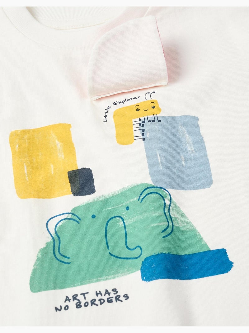 T-shirt en coton avec imprimé à l'avant d'Art Blanc - Kiabi
