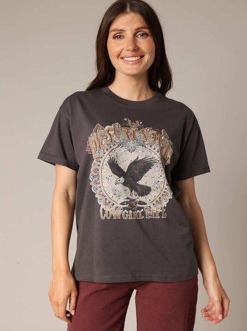 T-shirt en coton avec imprimé aigle et message « Desert Soul » 'Deeluxe' - Kiabi