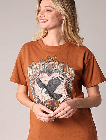 T-shirt en coton avec imprimé aigle et message « Desert Soul » 'Deeluxe'