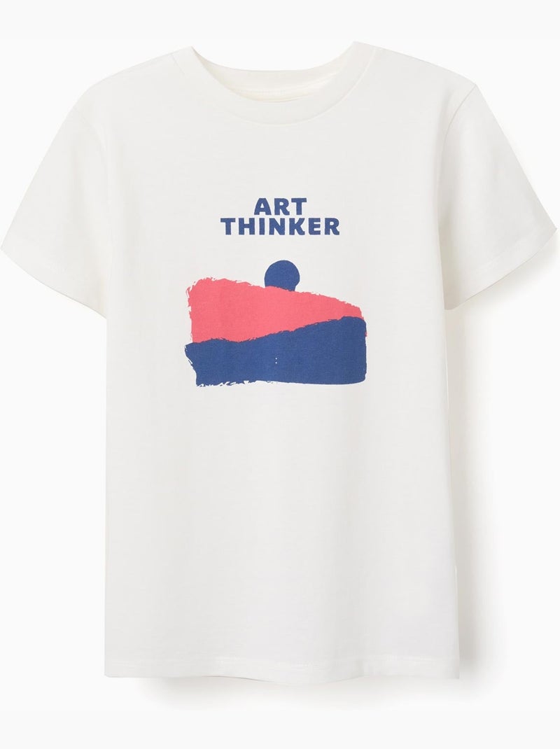 T-shirt en coton avec imprimé Art Thinker à l'avant Blanc - Kiabi