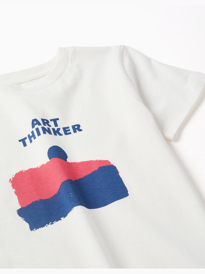 T-shirt en coton avec imprimé Art Thinker à l'avant Blanc - Kiabi
