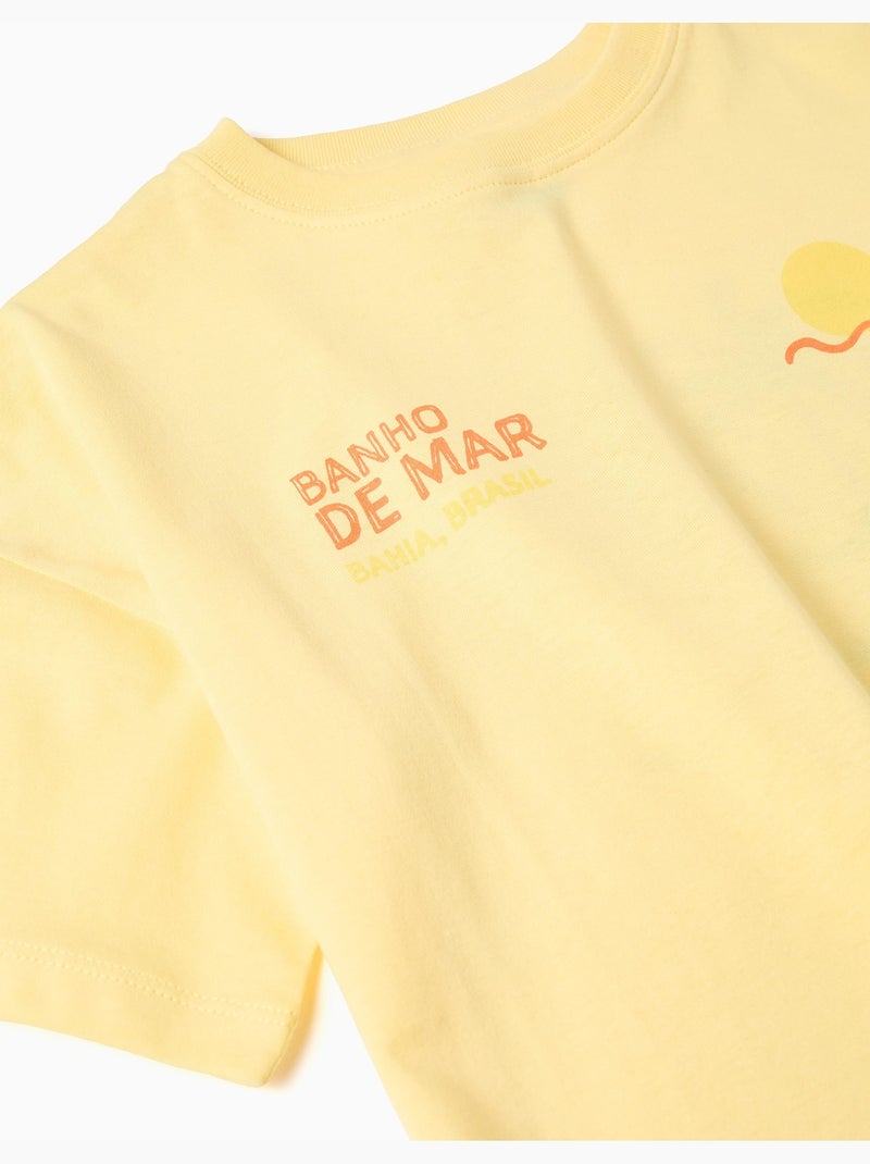 T-shirt en coton avec imprimé Banho de Mar Jaune clair - Kiabi