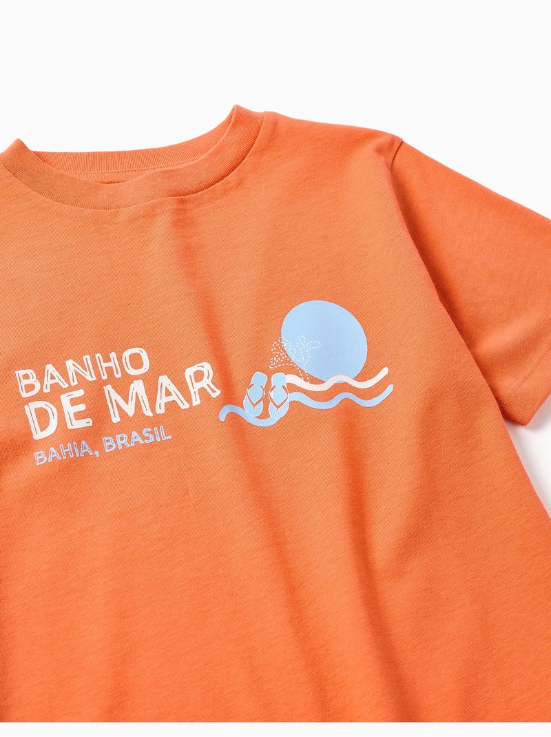 T-shirt en coton avec imprimé Banho de Mar Noir Orange - Kiabi