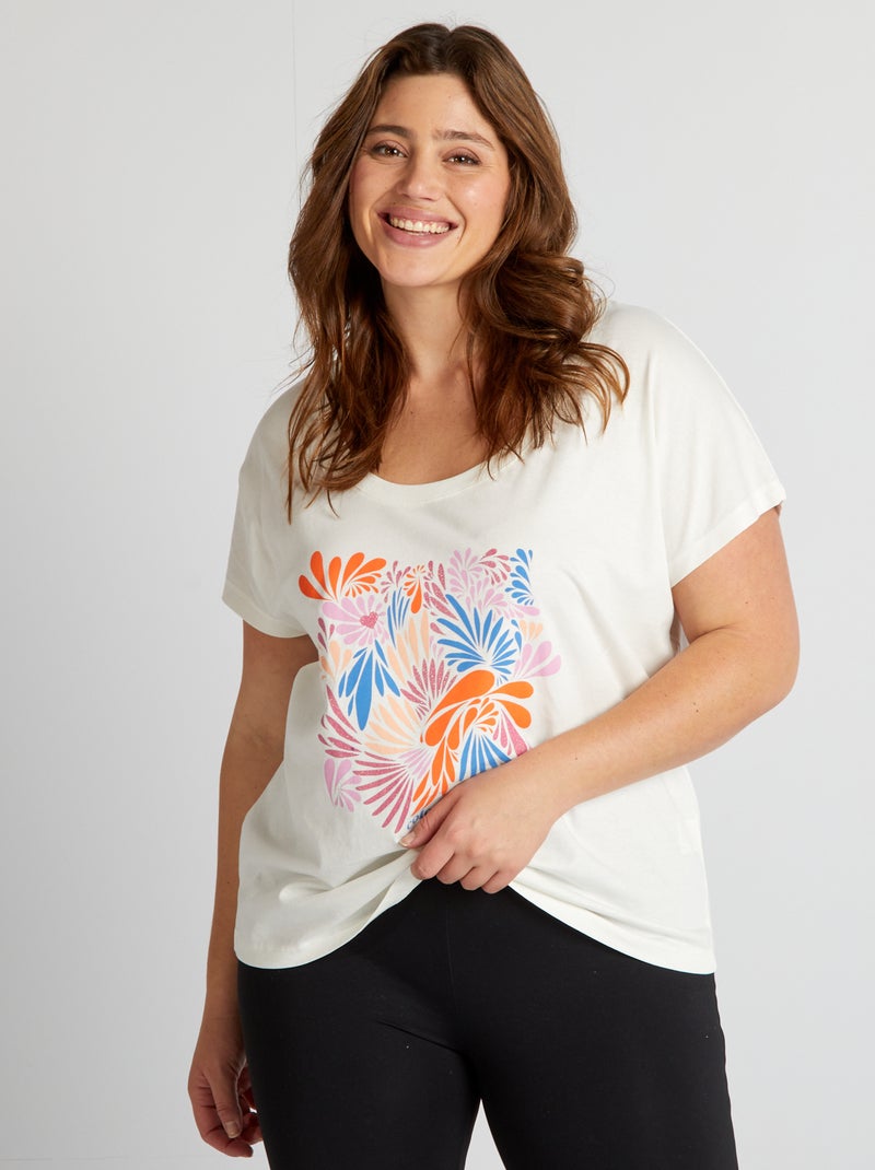 T-shirt en coton avec imprimé Blanc - Kiabi