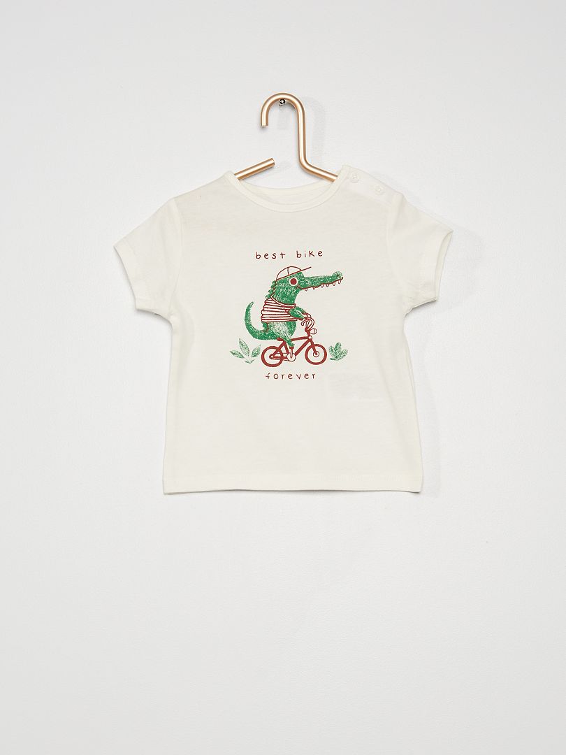 T-shirt en coton avec imprimé Blanc crocodile - Kiabi