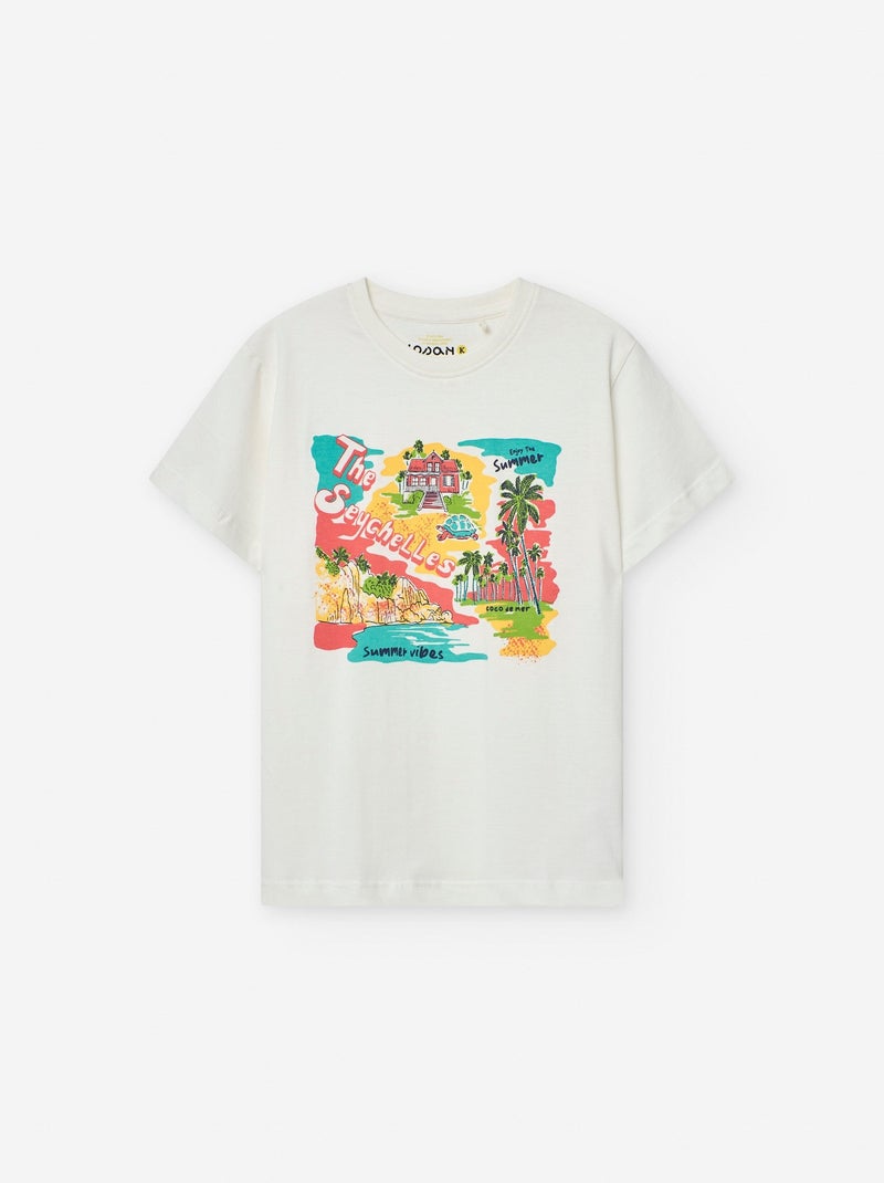 T-shirt en Coton avec Imprimé Blanc Ecru - Kiabi
