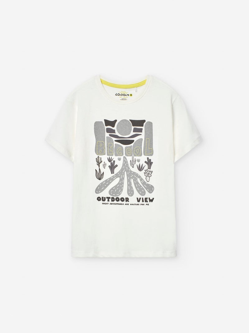 T-shirt en Coton avec Imprimé Blanc Ecru - Kiabi