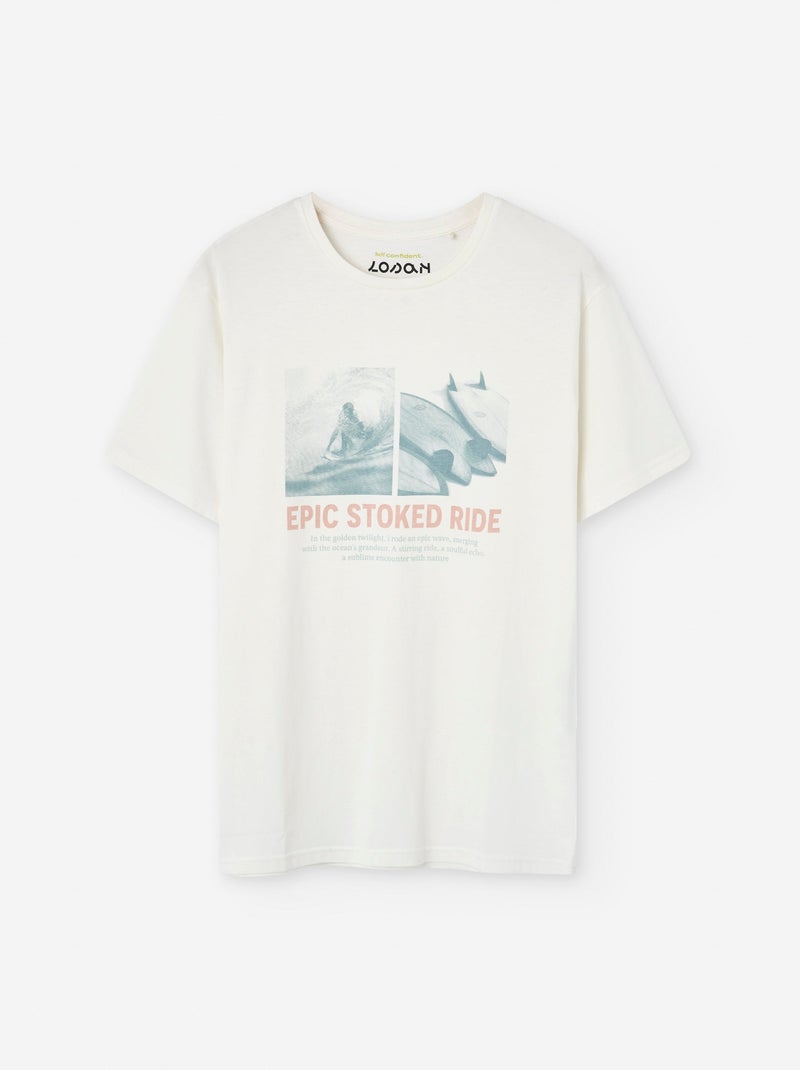 T-shirt en Coton avec Imprimé Blanc Ecru - Kiabi