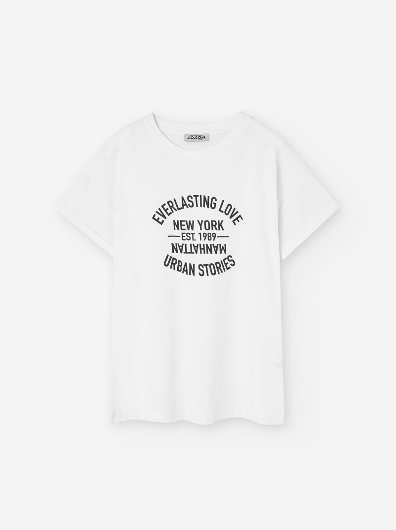 T-Shirt en Coton avec Imprimé Blanc - Kiabi