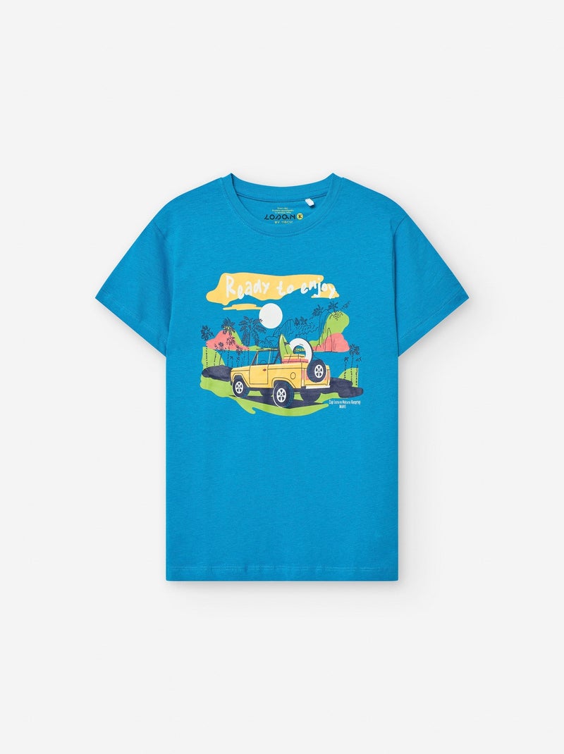 T-shirt en Coton avec Imprimé Bleu - Kiabi
