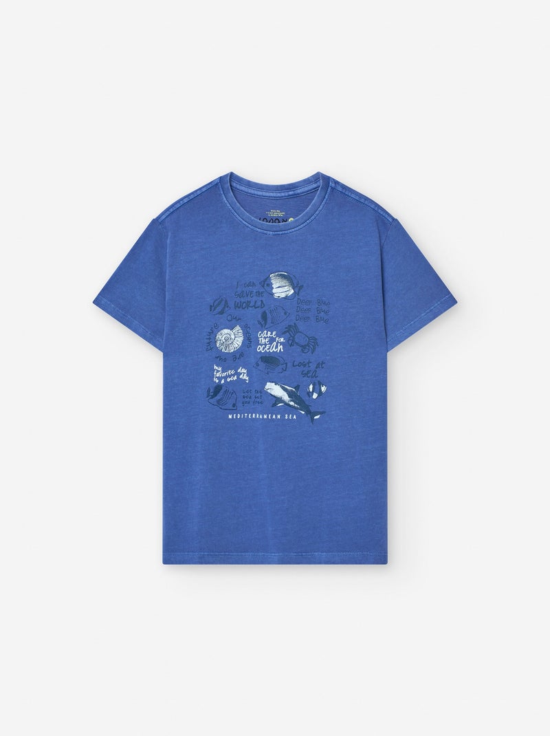 T-shirt en Coton avec Imprimé Bleu - Kiabi