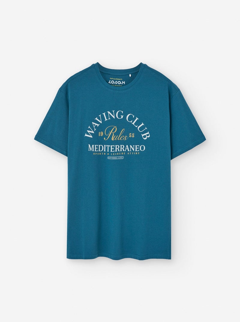 T-shirt en Coton avec Imprimé Bleu - Kiabi