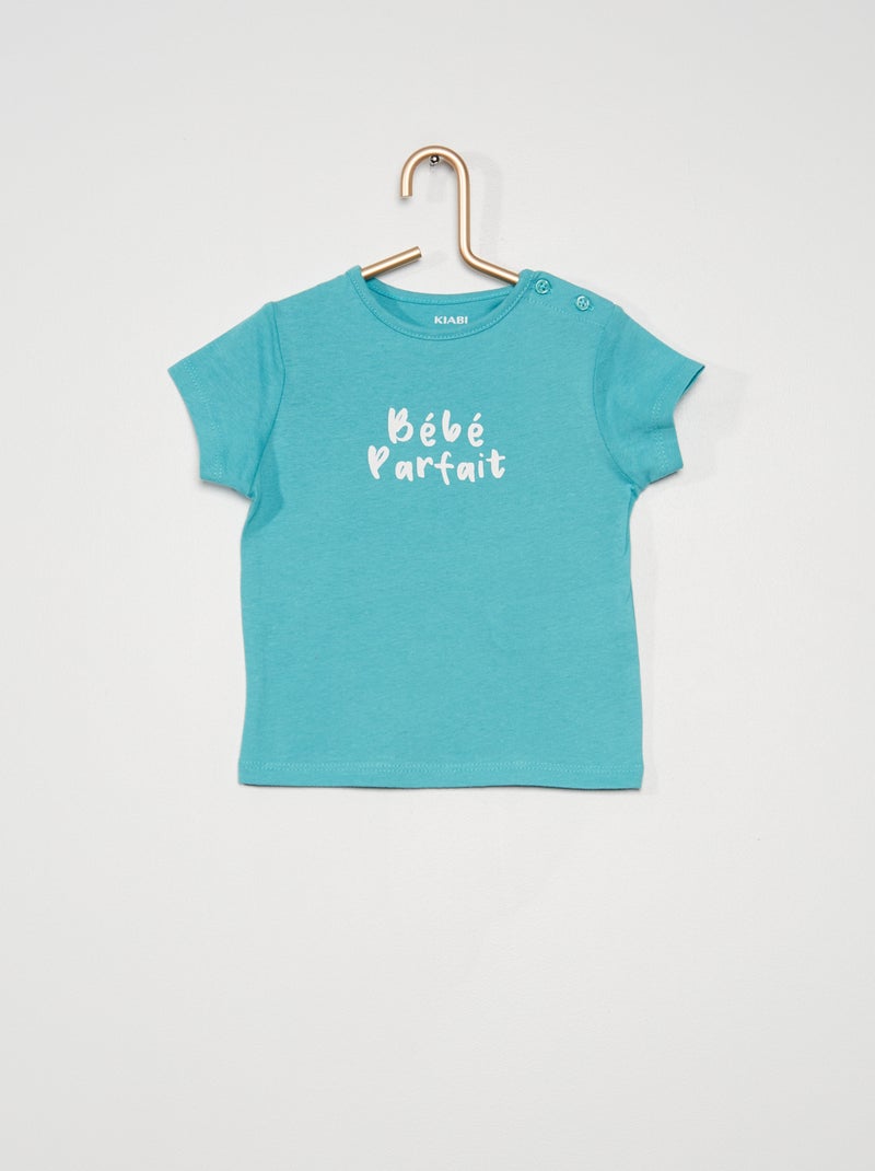 T-shirt en coton avec imprimé Bleu turquoise - Kiabi