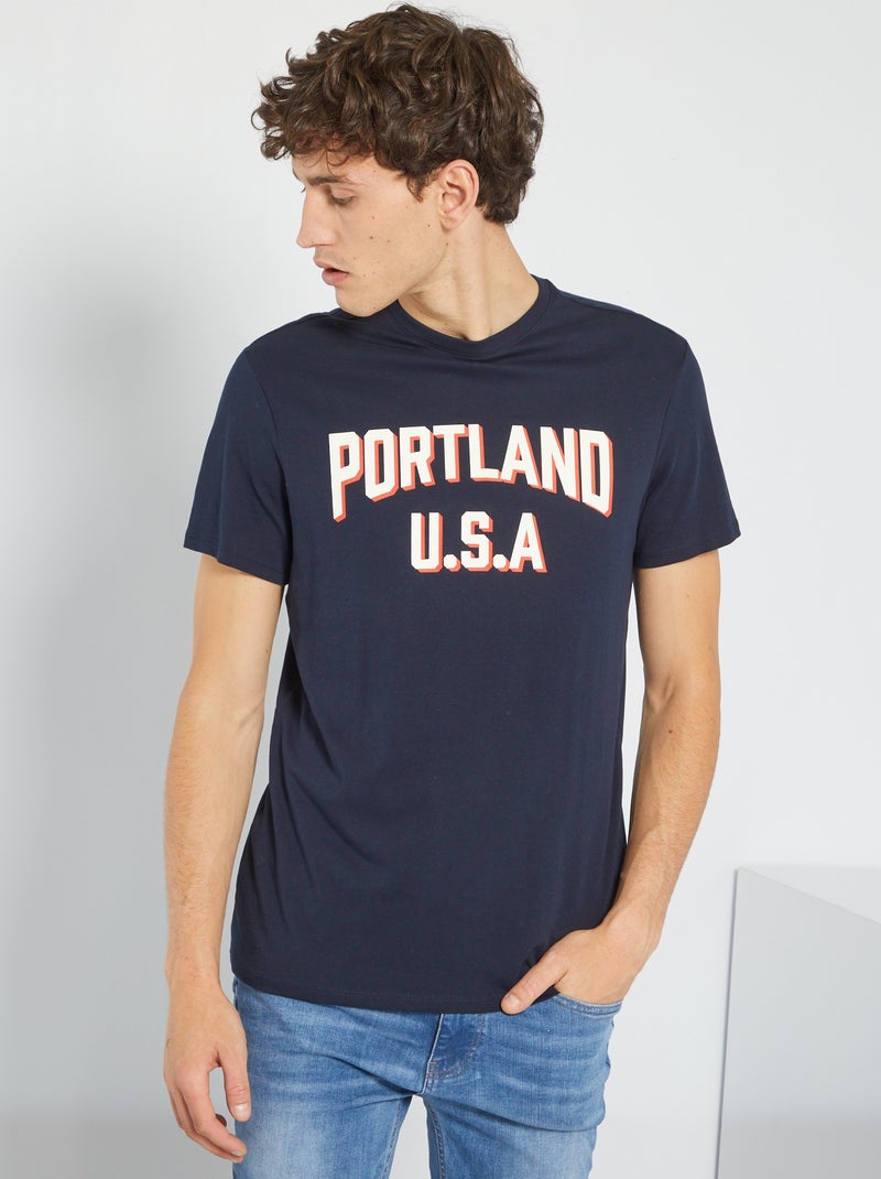 T-shirt en coton avec imprimé Bleu - Kiabi