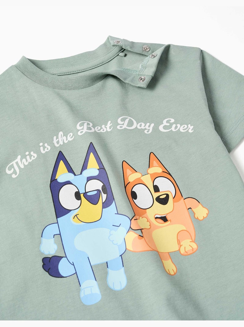 T-shirt en coton avec imprimé Bluey et Bingo Vert - Kiabi