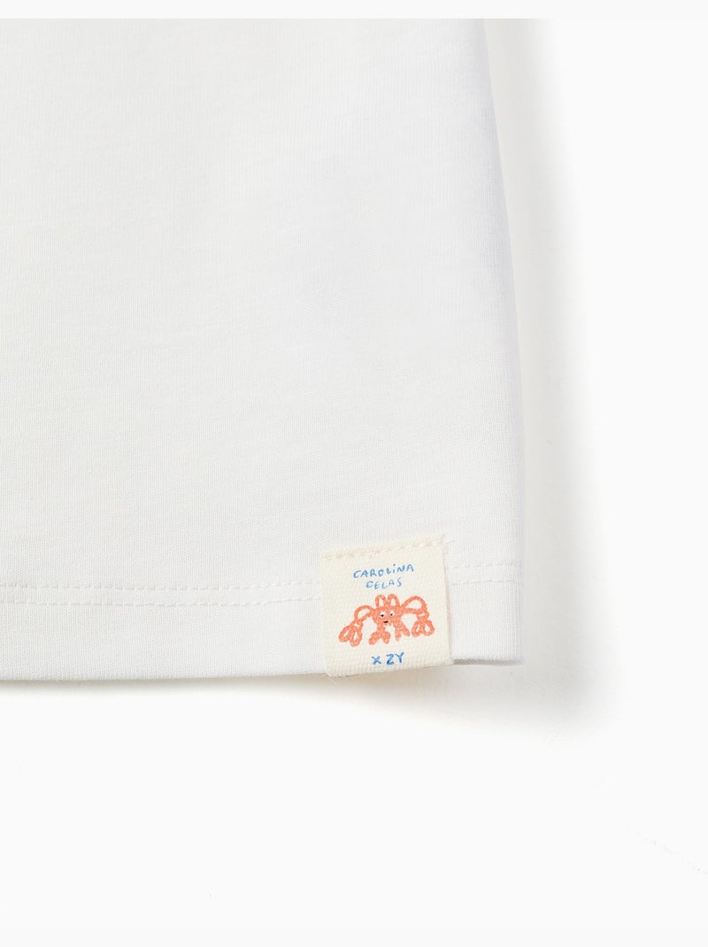 T-shirt en coton avec imprimé Carolina Celas x Zippy Blanc - Kiabi