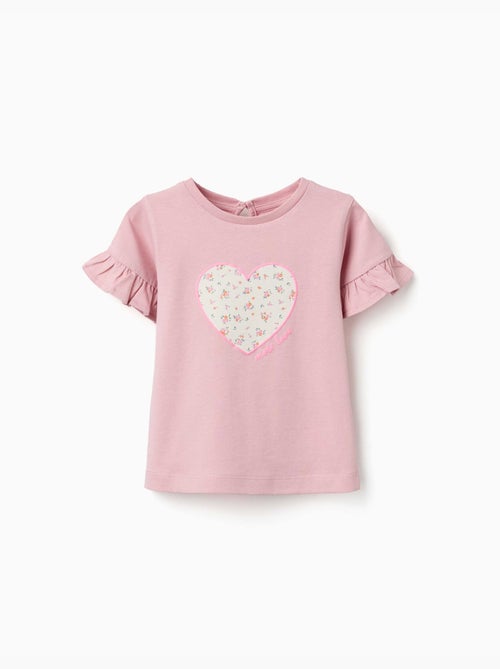 T-shirt en coton avec imprimé cœur floral - Kiabi