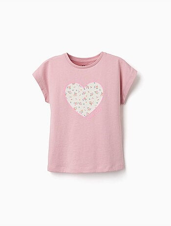 T-shirt en coton avec imprimé cœur floral
