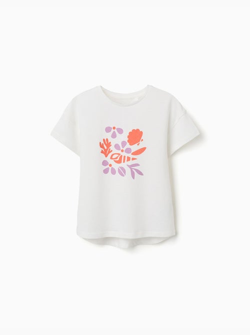 T-shirt en coton avec imprimé coquillage et épaules tombantes - Kiabi