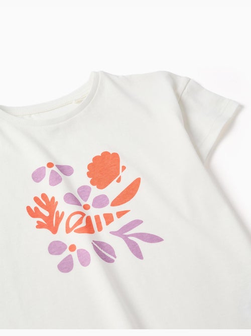 T-shirt en coton avec imprimé coquillage et épaules tombantes - Kiabi