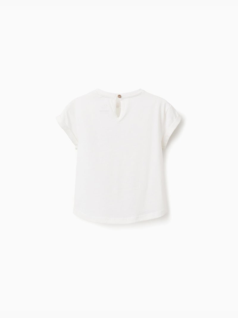 T-shirt en coton avec imprimé crochet sur la poitrine Blanc - Kiabi