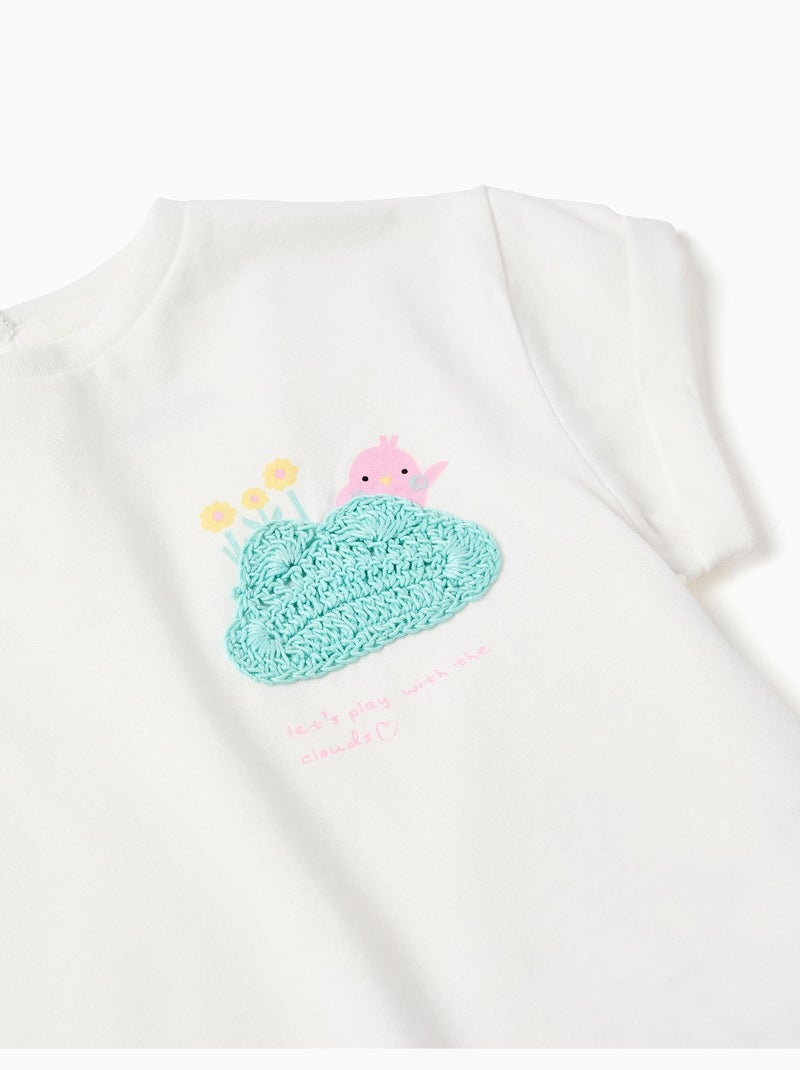 T-shirt en coton avec imprimé crochet sur la poitrine Blanc - Kiabi
