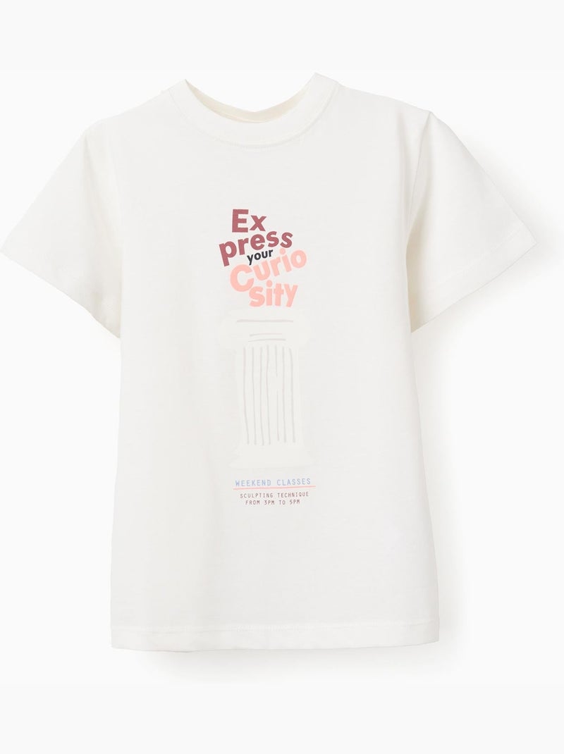 T-shirt en coton avec imprimé Curiosity à l'avant Blanc - Kiabi