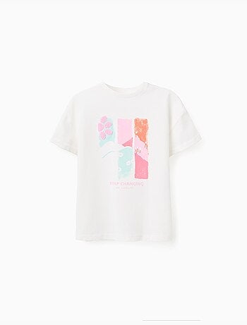 T-shirt en coton avec imprimé en relief et broderie