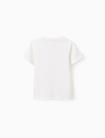 T-shirt en coton avec imprimé en relief et broderie