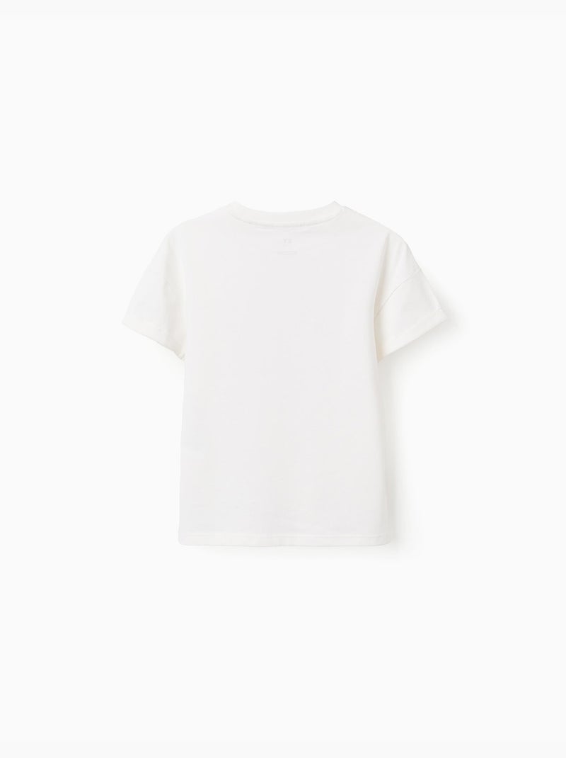 T-shirt en coton avec imprimé en relief et broderie Blanc - Kiabi