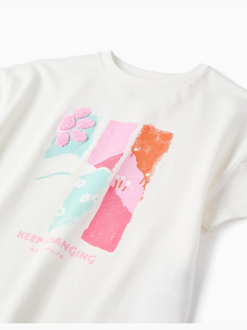 T-shirt en coton avec imprimé en relief et broderie Blanc - Kiabi