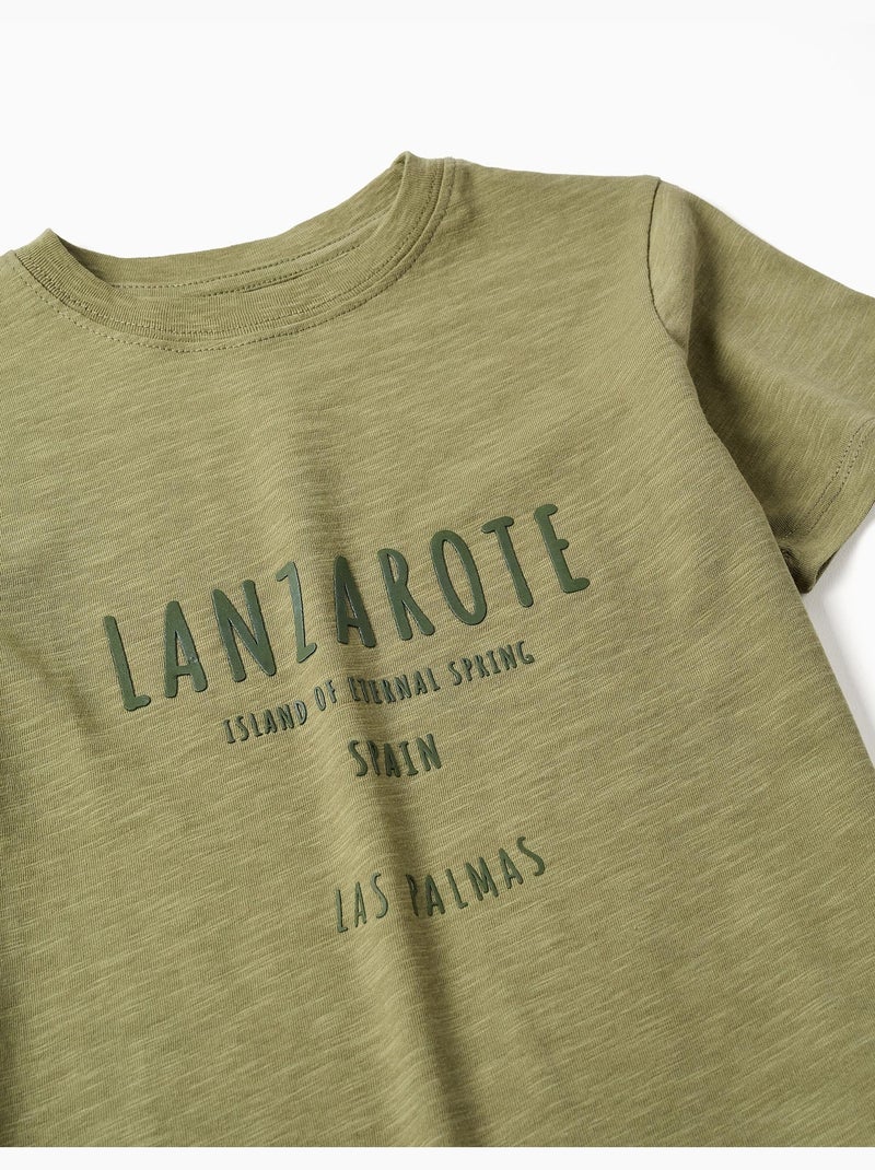 T-shirt en coton avec imprimé en relief Lanzarote Vert foncé - Kiabi