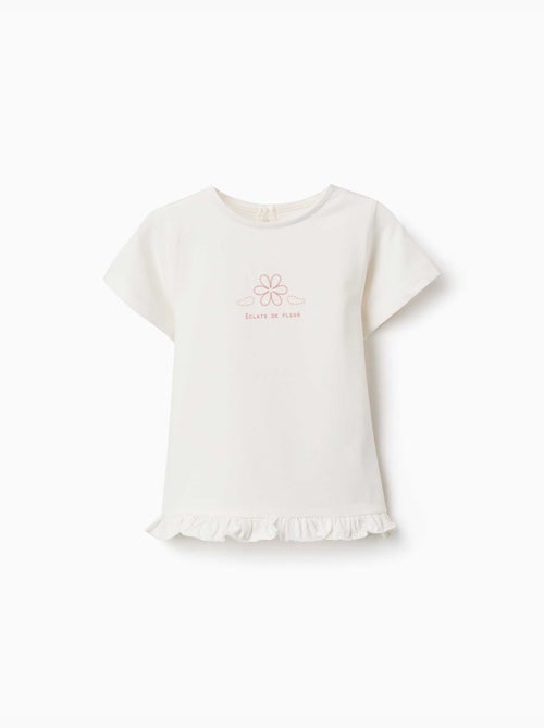 T-shirt en coton avec imprimé et ourlet à volants - Kiabi