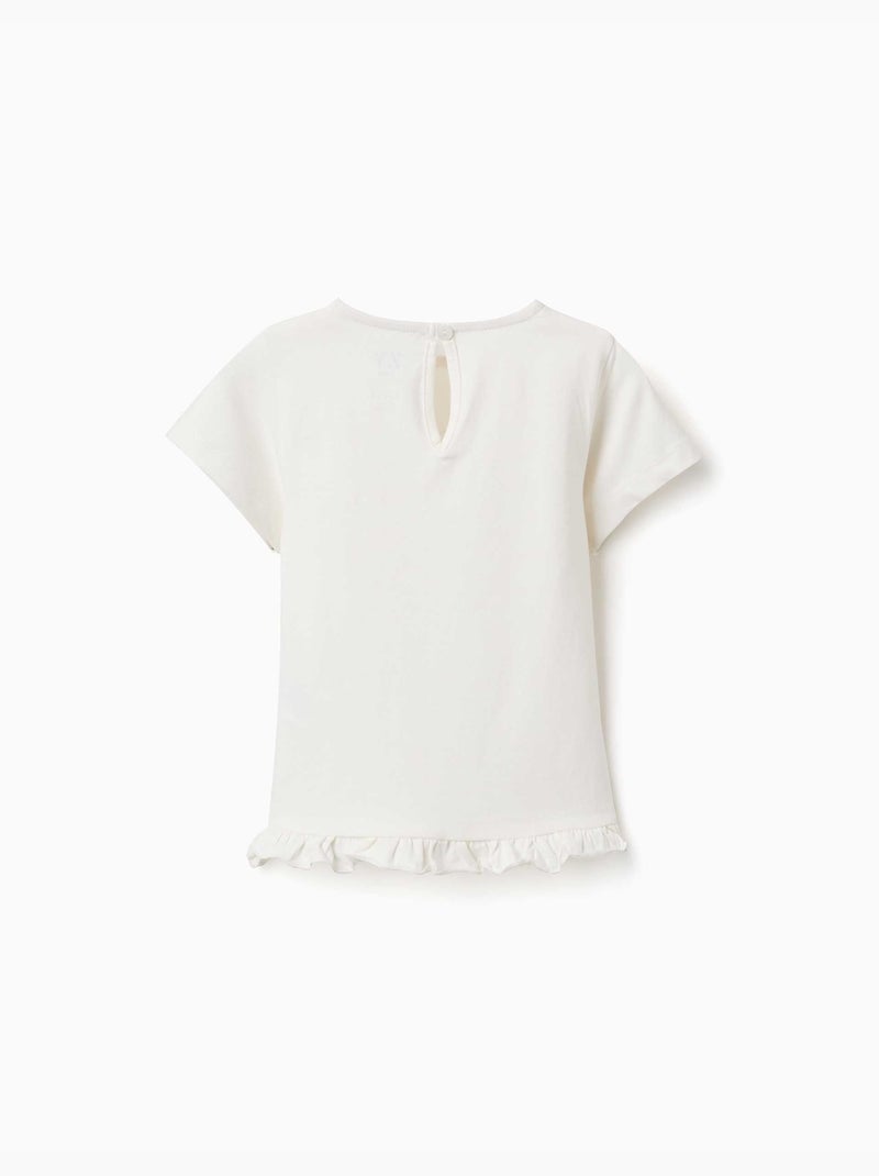 T-shirt en coton avec imprimé et ourlet à volants Blanc - Kiabi
