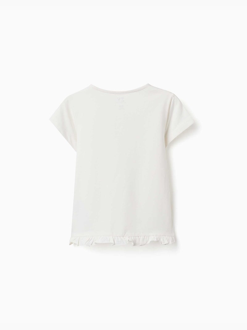 T-shirt en coton avec imprimé et ourlet à volants Blanc - Kiabi