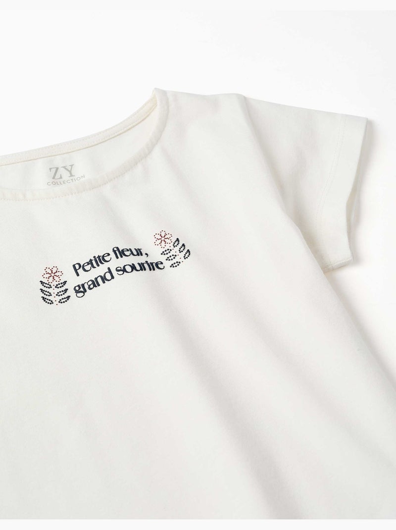 T-shirt en coton avec imprimé et ourlet à volants Blanc - Kiabi