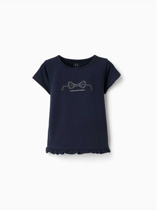 T-shirt en coton avec imprimé et ourlet à volants - Kiabi