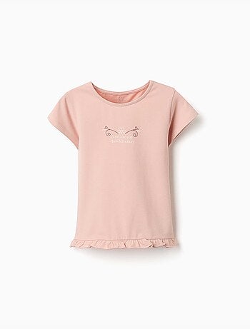 T-shirt en coton avec imprimé et ourlet à volants