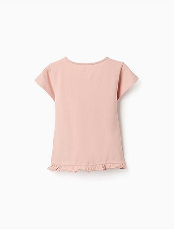 T-shirt en coton avec imprimé et ourlet à volants