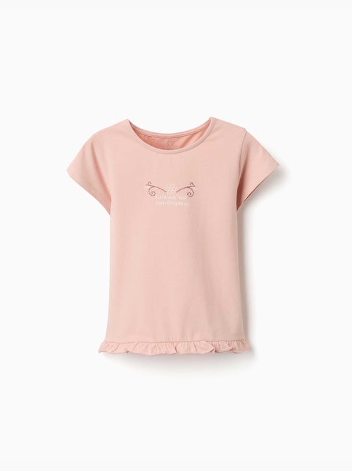 T-shirt en coton avec imprimé et ourlet à volants - Kiabi